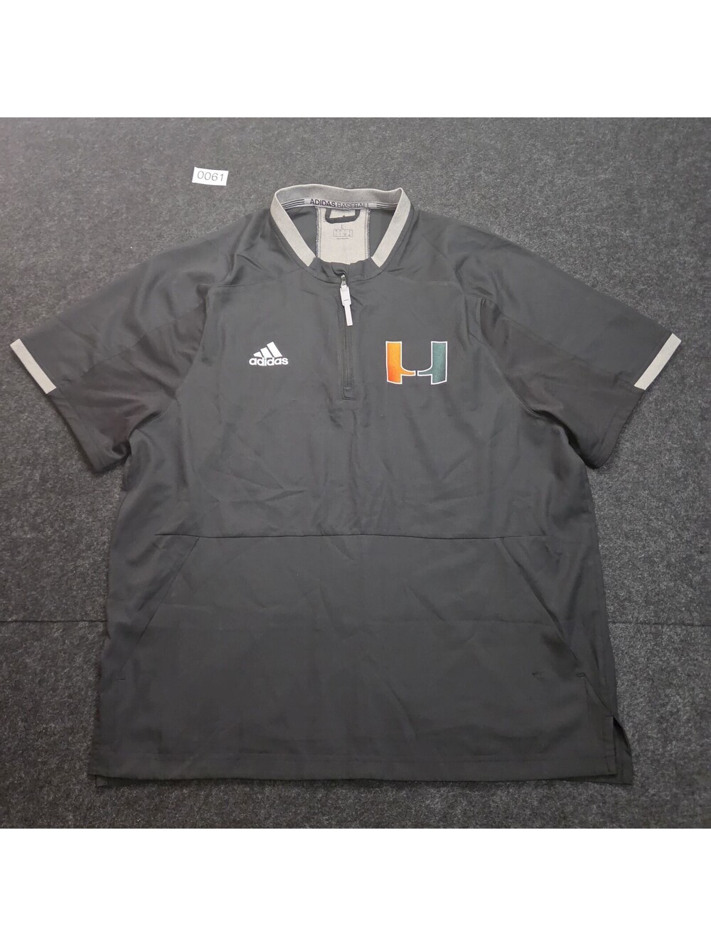 Adidas Baseball University of Miami Hurricanes 1/4 Zip Short Sleeve Windshirt